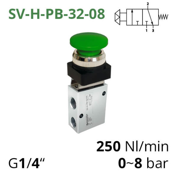 Pneumatic distributors 3/2 of the SV-H series with various mechanical and manual controls