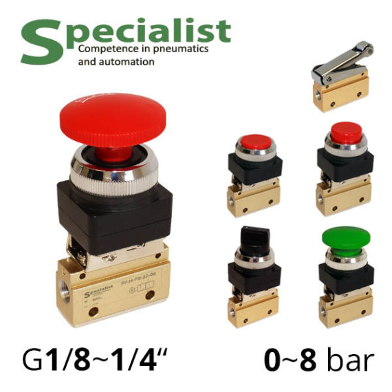 Pneumatic distributors 3/2 of the SV-H series with various mechanical and manual controls