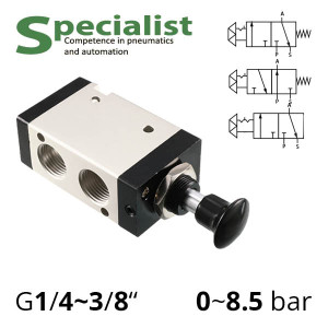 Pneumatic distributor 3/2 series SV-C-L(S) or SV-D-L(S)D with button for manual control