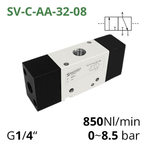Pneumatic distributors 3/2 series SV-C, SV-D, SV-E with pneumatic control