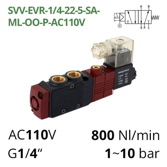 Pneumatic distributor 5/2 AIRCOMP with 1 coil and external control