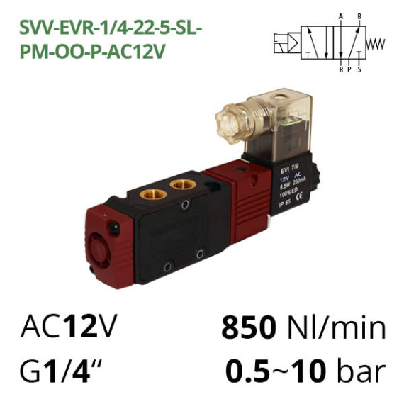 Five-line two-position pneumatic distributor 5/2 AIRCOMP with one-way electropneumatic control
