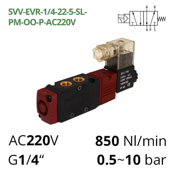 Five-line two-position pneumatic distributor 5/2 AIRCOMP with one-way electropneumatic control