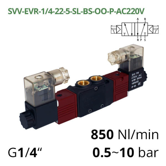 Electropneumatic distributor 5/2 AIRCOMP with 2 electromagnetic coils