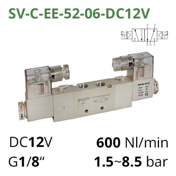 Pneumatic distributors 5/2 series SV-C(D,E,EL)-EE-52 with 2 solenoid coils for control