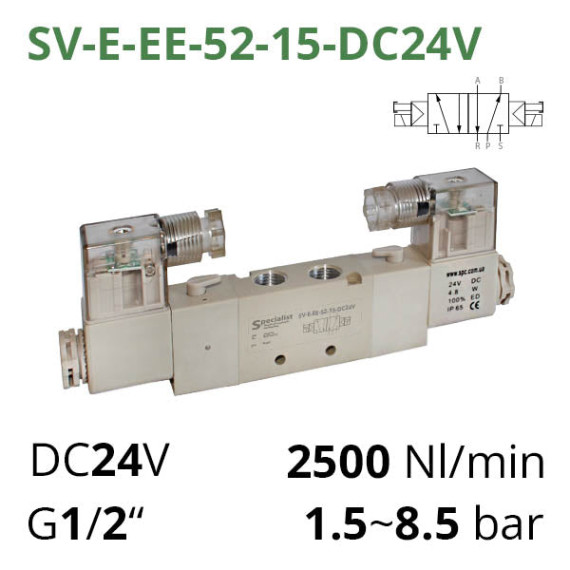 Pneumatic distributors 5/2 series SV-C(D,E,EL)-EE-52 with 2 solenoid coils for control