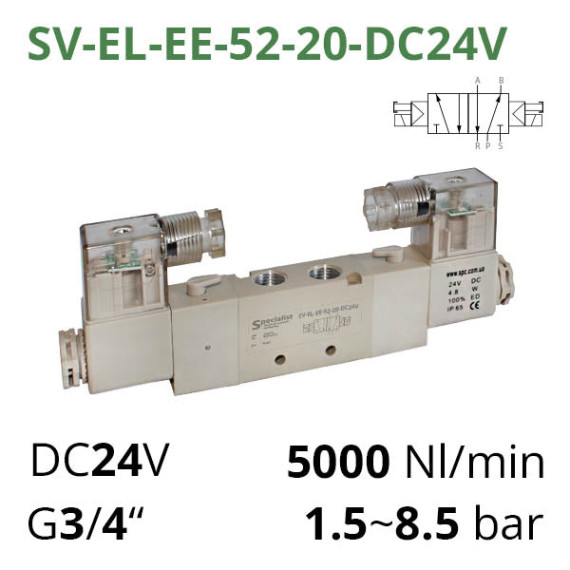 Pneumatic distributors 5/2 series SV-C(D,E,EL)-EE-52 with 2 solenoid coils for control