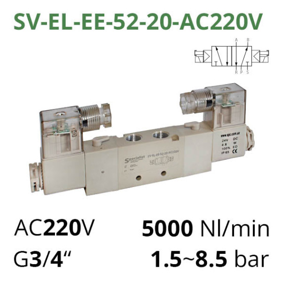 Pneumatic distributors 5/2 series SV-C(D,E,EL)-EE-52 with 2 solenoid coils for control