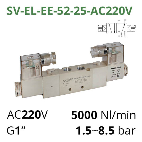 Pneumatic distributors 5/2 series SV-C(D,E,EL)-EE-52 with 2 solenoid coils for control