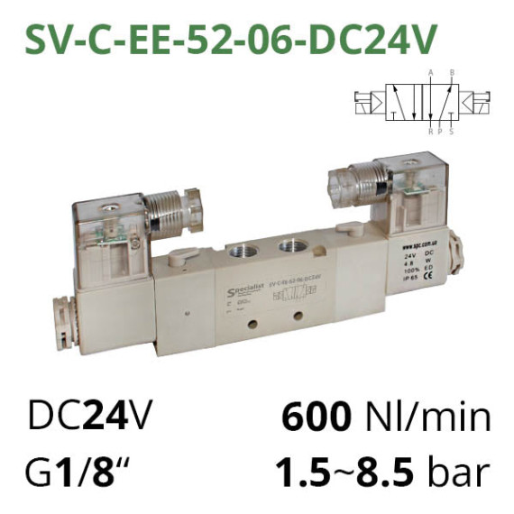 Pneumatic distributors 5/2 series SV-C(D,E,EL)-EE-52 with 2 solenoid coils for control