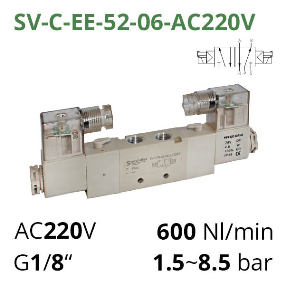 Pneumatic distributors 5/2 series SV-C(D,E,EL)-EE-52 with 2 solenoid coils for control