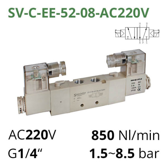 Pneumatic distributors 5/2 series SV-C(D,E,EL)-EE-52 with 2 solenoid coils for control
