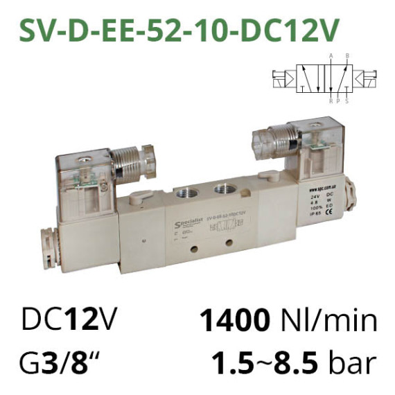 Pneumatic distributors 5/2 series SV-C(D,E,EL)-EE-52 with 2 solenoid coils for control