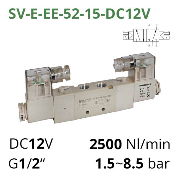 Pneumatic distributors 5/2 series SV-C(D,E,EL)-EE-52 with 2 solenoid coils for control