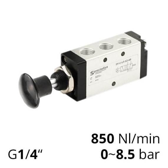 Pneumatic distributors 5/2 series SV-C(D)-L(S)-52 with button for manual control