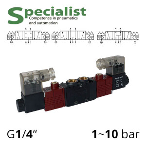 Electropneumatic distributor 5/3 AIRCOMP connection 1/4 with 2 electromagnets and external control