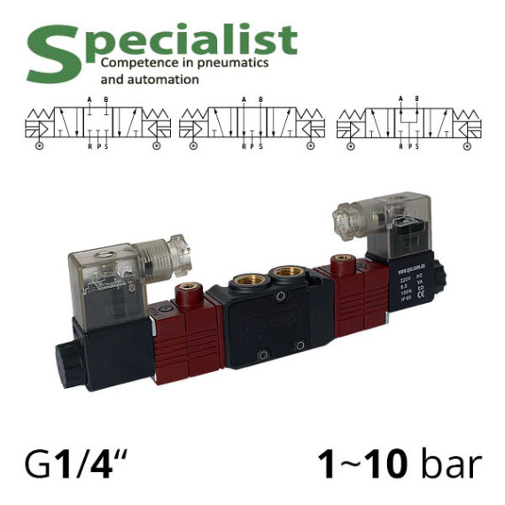 Electropneumatic distributor 5/3 AIRCOMP connection 1/4 with 2 electromagnets and external control