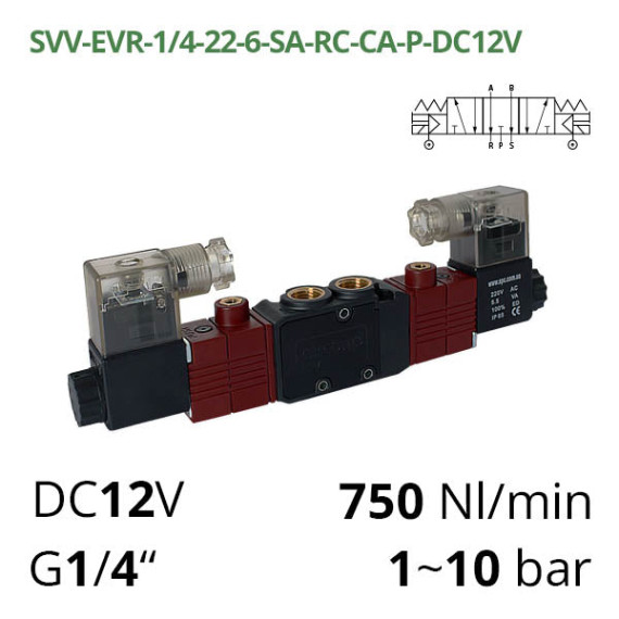 Electropneumatic distributor 5/3 AIRCOMP connection 1/4 with 2 electromagnets and external control