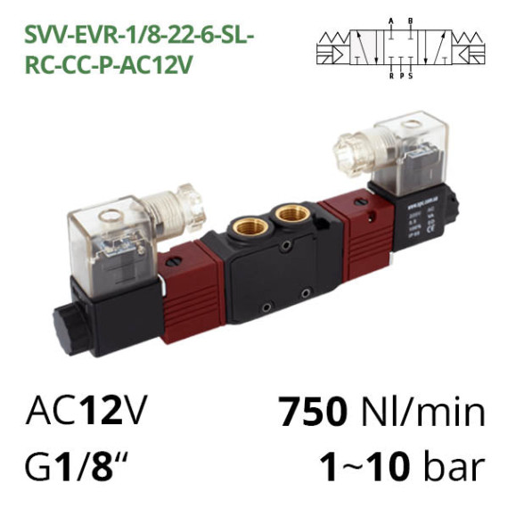 Pneumatic distributor 5/3 AIRCOMP connection 1/8″ with 2 electromagnets