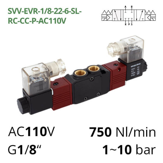 Pneumatic distributor 5/3 AIRCOMP connection 1/8″ with 2 electromagnets