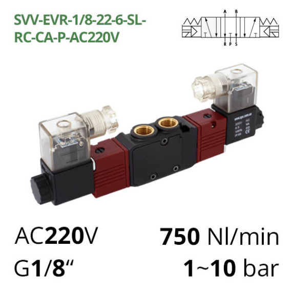 Pneumatic distributor 5/3 AIRCOMP connection 1/8″ with 2 electromagnets