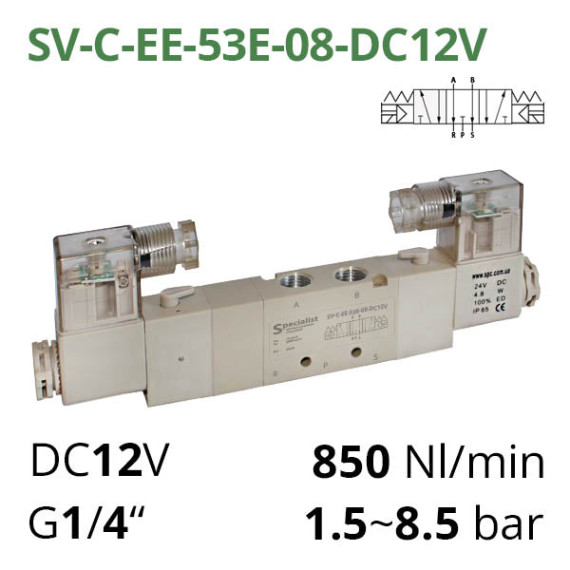 Pneumatic distributor 5/3 series SV-C (D, E, EL) with electropneumatic control