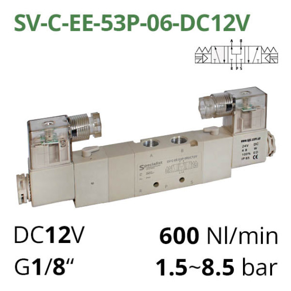 Pneumatic distributor 5/3 series SV-C (D, E, EL) with electropneumatic control