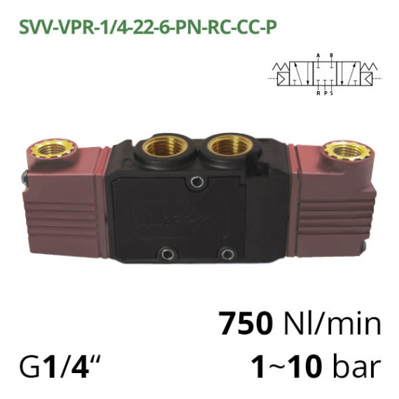 Pneumatic distributor 5/3 of the AIRCOMP series with pneumatic control