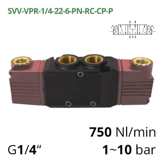 Pneumatic distributor 5/3 of the AIRCOMP series with pneumatic control
