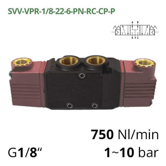 Pneumatic distributor 5/3 of the AIRCOMP series with pneumatic control
