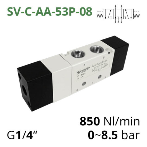 Pneumatic distributor 5/3 series SV-C, SV-D, SV-E with pneumatic control