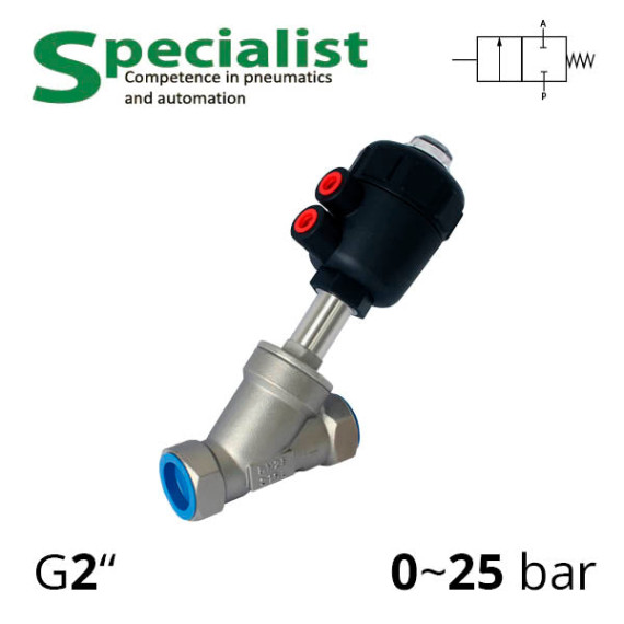 Shut-off valve with pneumatic drive, angle thread G 2″, DU 50 - SV-HS-AS-22NC-50-121 (Pneumatic drive plastic)