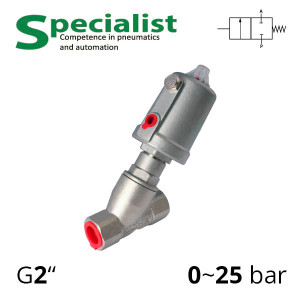Shut-off valve with pneumatic drive, angle thread G 2″, DU 50 - SV-HS-AS-22NC-50-111 (Pneumatic drive stainless)