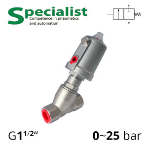 Shut-off valve with pneumatic drive, angle thread G 1½″, DU 40 - SV-HS-AS-22NC-40-111 (Pneumatic drive stainless)