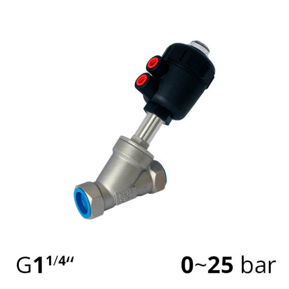 Shut-off valve with pneumatic drive, angle thread G 1¼″, DU 32 - SV-HS-AS-22NC-32-121 (Pneumatic drive plastic)