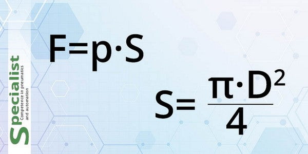 Формули розрахунку діаметра пневмоциліндру: F=P*S, S=(π*D^2)/4