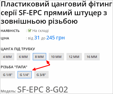Вибір пневмофітингу на сайті Specialist