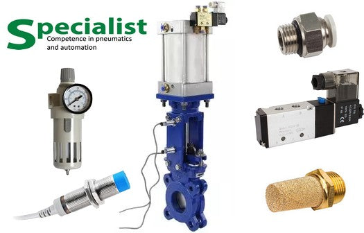 Pneumatic actuated knife gate valve with position sensor and components