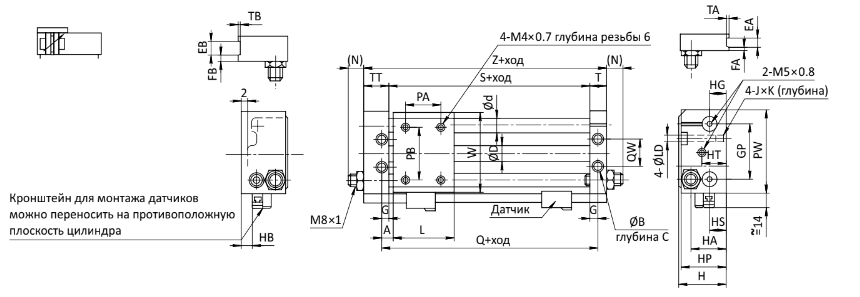 чертеж цилиндра серии SC-CG-6/10