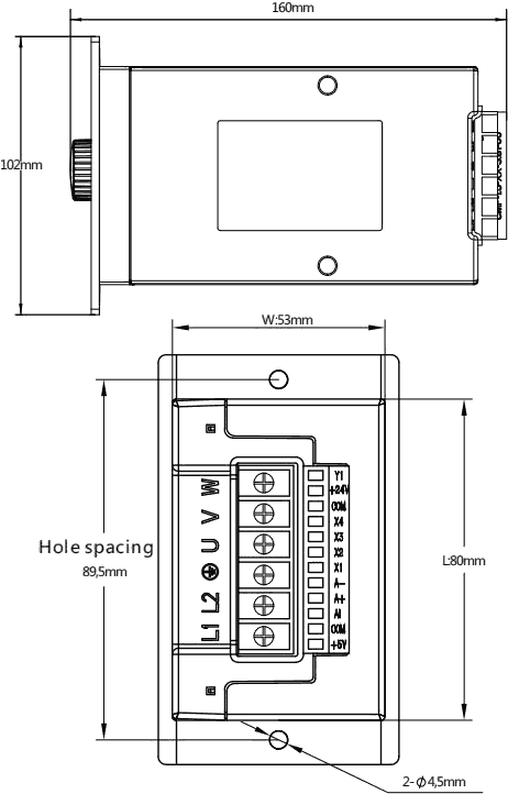 Размеры преобразователя частоты 0.7 кВт SPLC-US-B-0R7G2