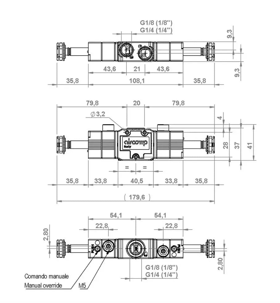 2D крепление электропневматического распределителя 3/2 AIRCOMP с 2 катушками