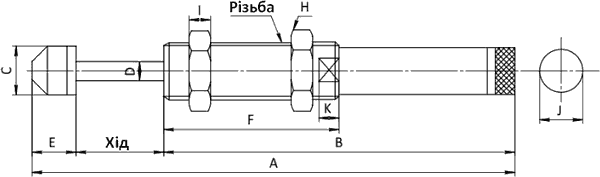 Габаритні розміри гідроамортизатору SC-AD-25×50/SC-AD-25×80