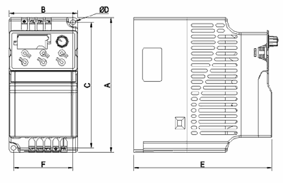 Чертеж корпуса однофазного скалярного частотника 1,5 кВт NIETZ SPLC-NZE0015T2B