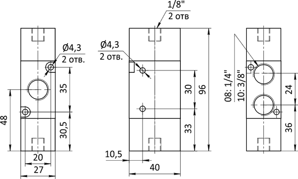 Чертеж пневмораспределителя SV-D-AA-32