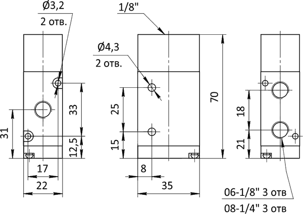 Чертеж пневмораспределителя SV-C-AS-32NC(32NO)