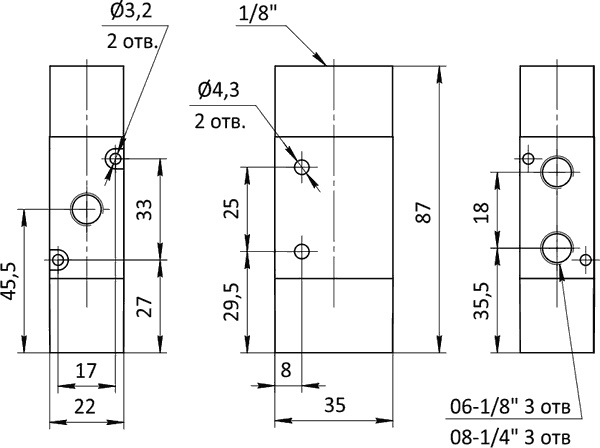 Чертеж пневмораспределителя SV-C-AA-32