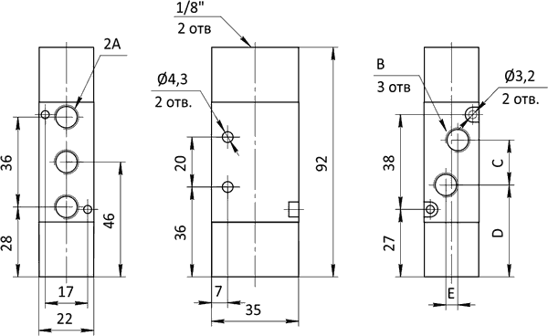 Чертеж пневмораспределителя SV-C-AA-52