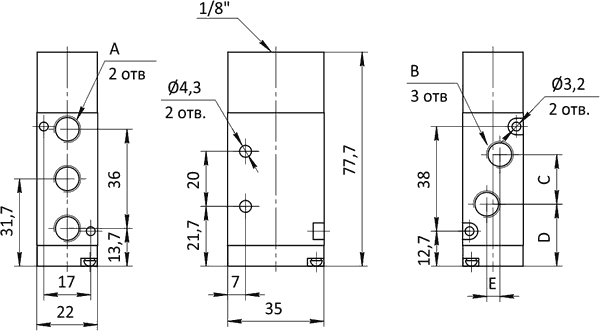 Чертеж пневмораспределителя SV-C-AA-52