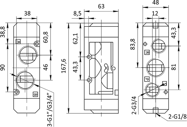 Чертеж пневмораспределителя SV-EL-AA-52