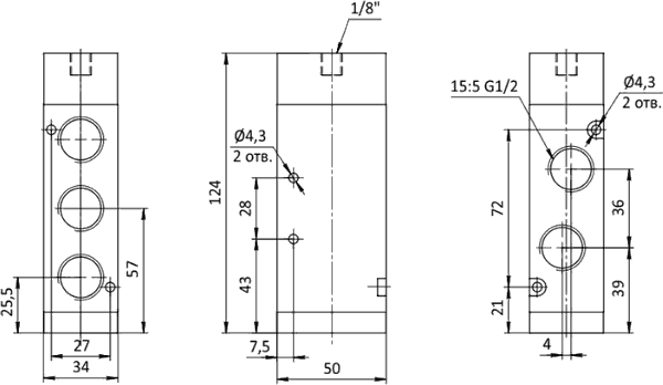 Чертеж пневмораспределителя SV-D-AS-52
